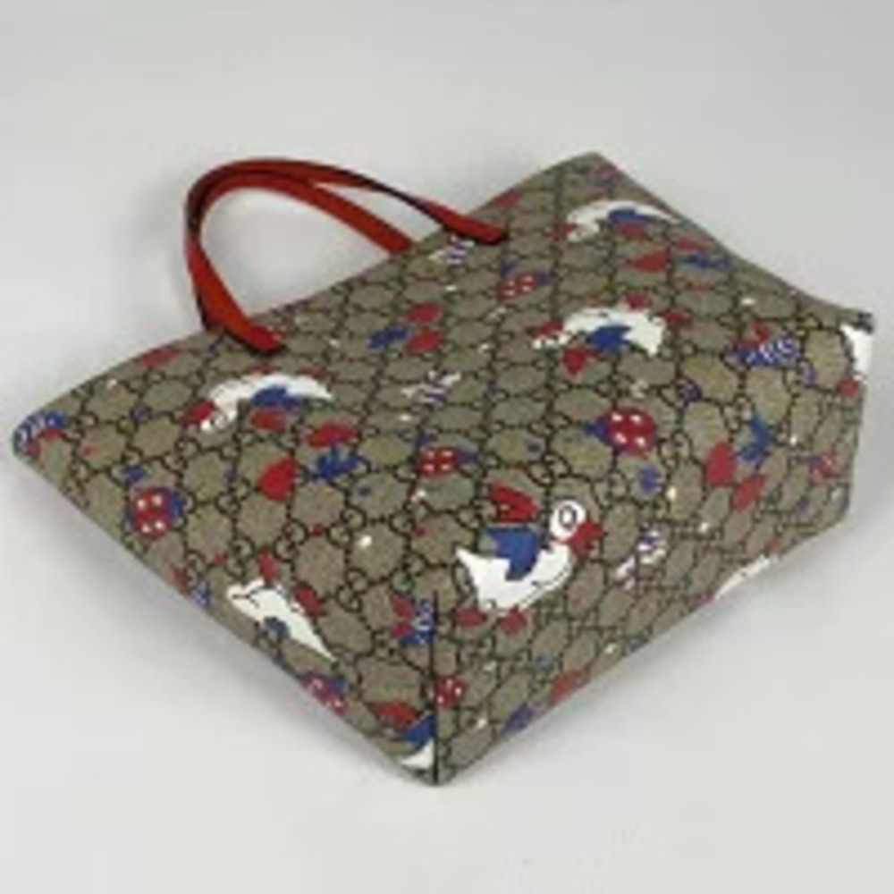Gucci Handbag Tote Duck Canvas Beige Bag Red GG